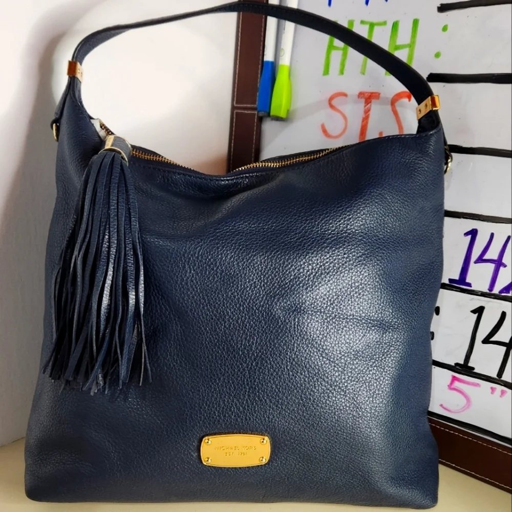 Michael Kors‎ rich blue pebbled leather Bedford hobo bag gold hardware